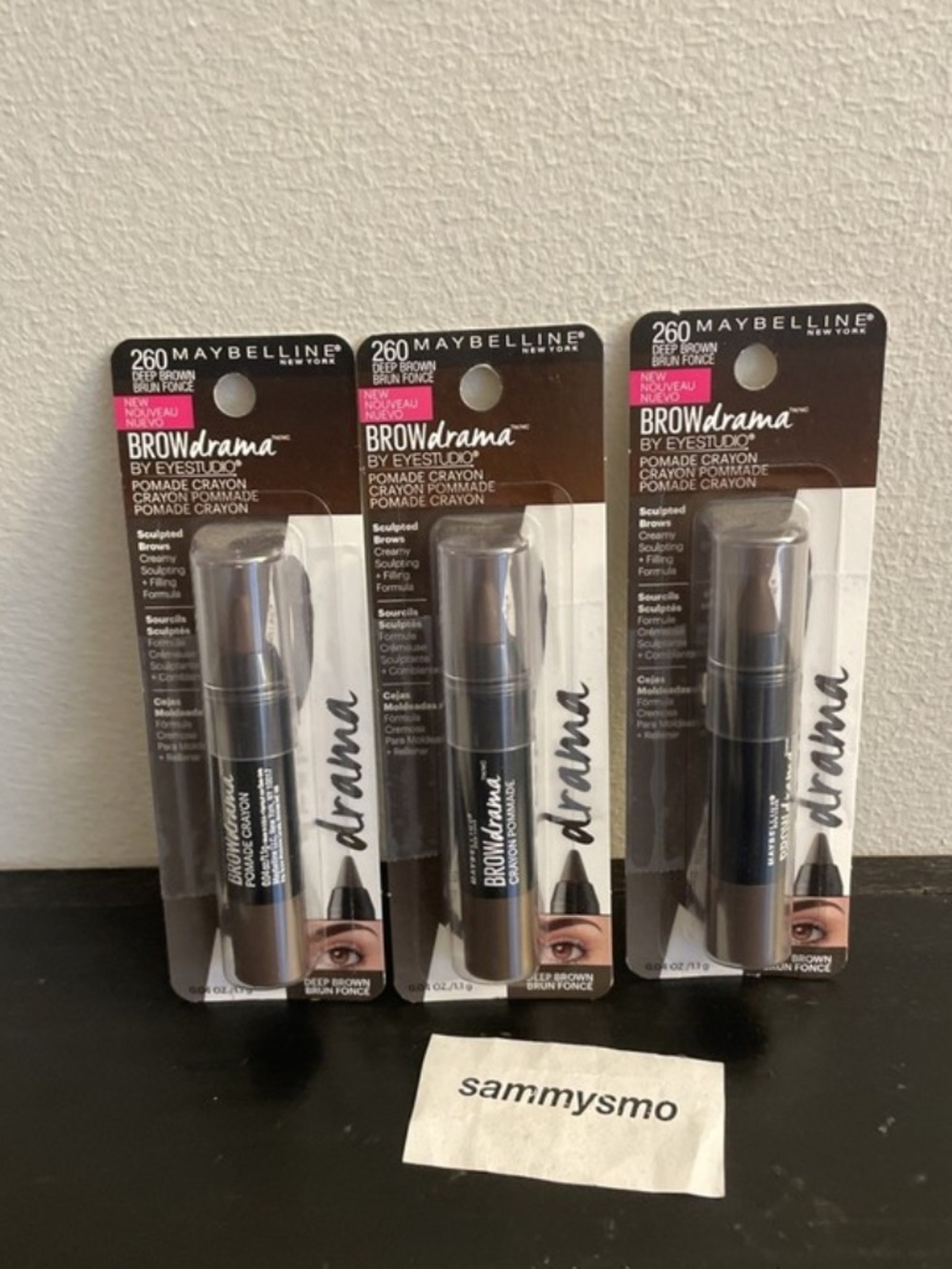Maybelline Brow Drama Pomade Crayon # 260 Deep Brown, x3 READ DESCRIPTION
